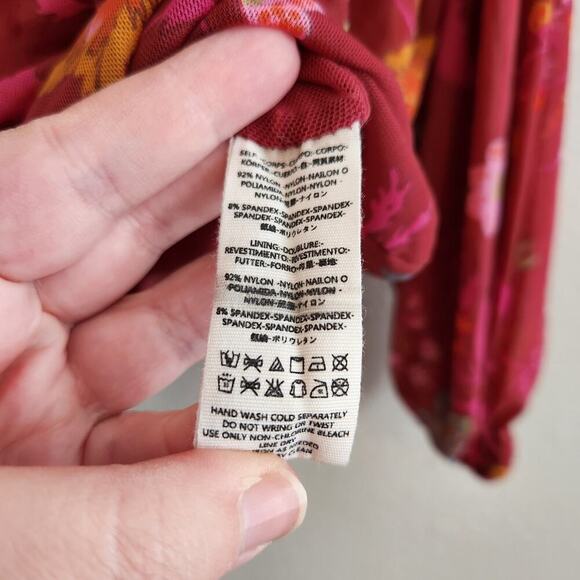 Free People Size Small Wildflower Honey Berry Floral Boho‎ Balloon Sleeve Blouse - Picture 10 of 12